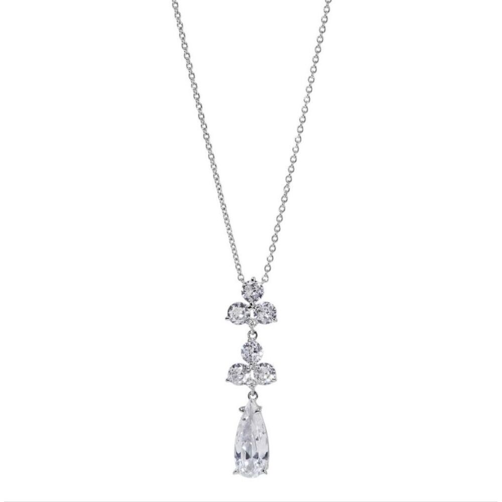 Eliot Danori Silver Tone Cubic Zirconia Teardrop Pendant Necklace CZ 16”+2” NWT